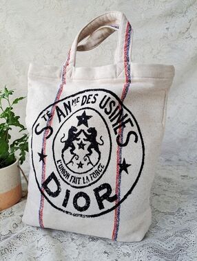 Christian Dior Ivory Canvas L'Union Fait La Force Tote Bag Union Print Cruise